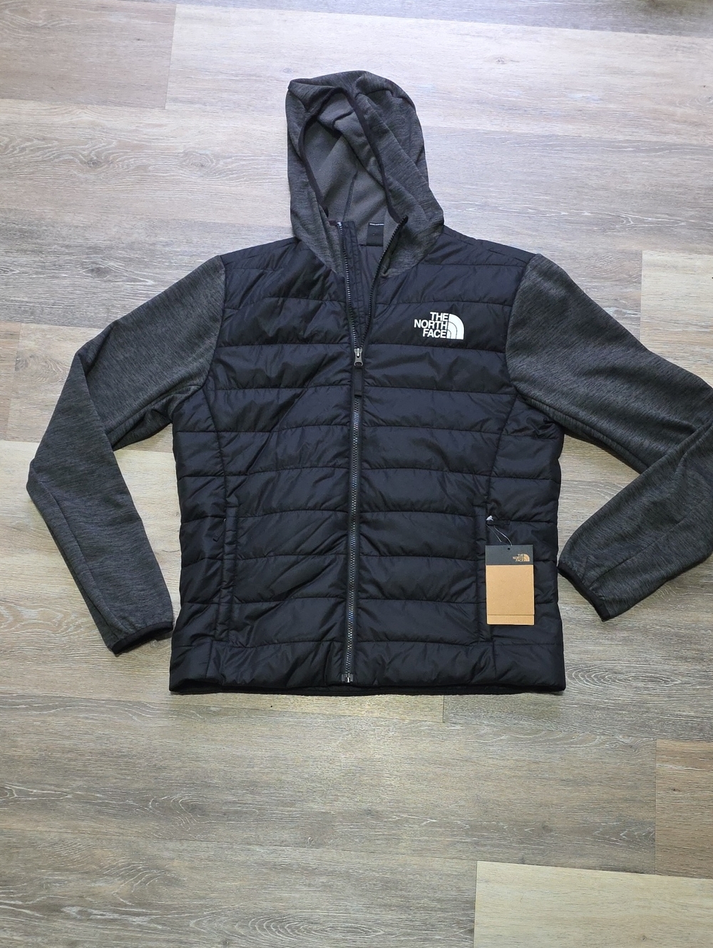 NWT The North Face Mens Flare Hybrid FullZip Hooded Jacket Black & Grey Size M